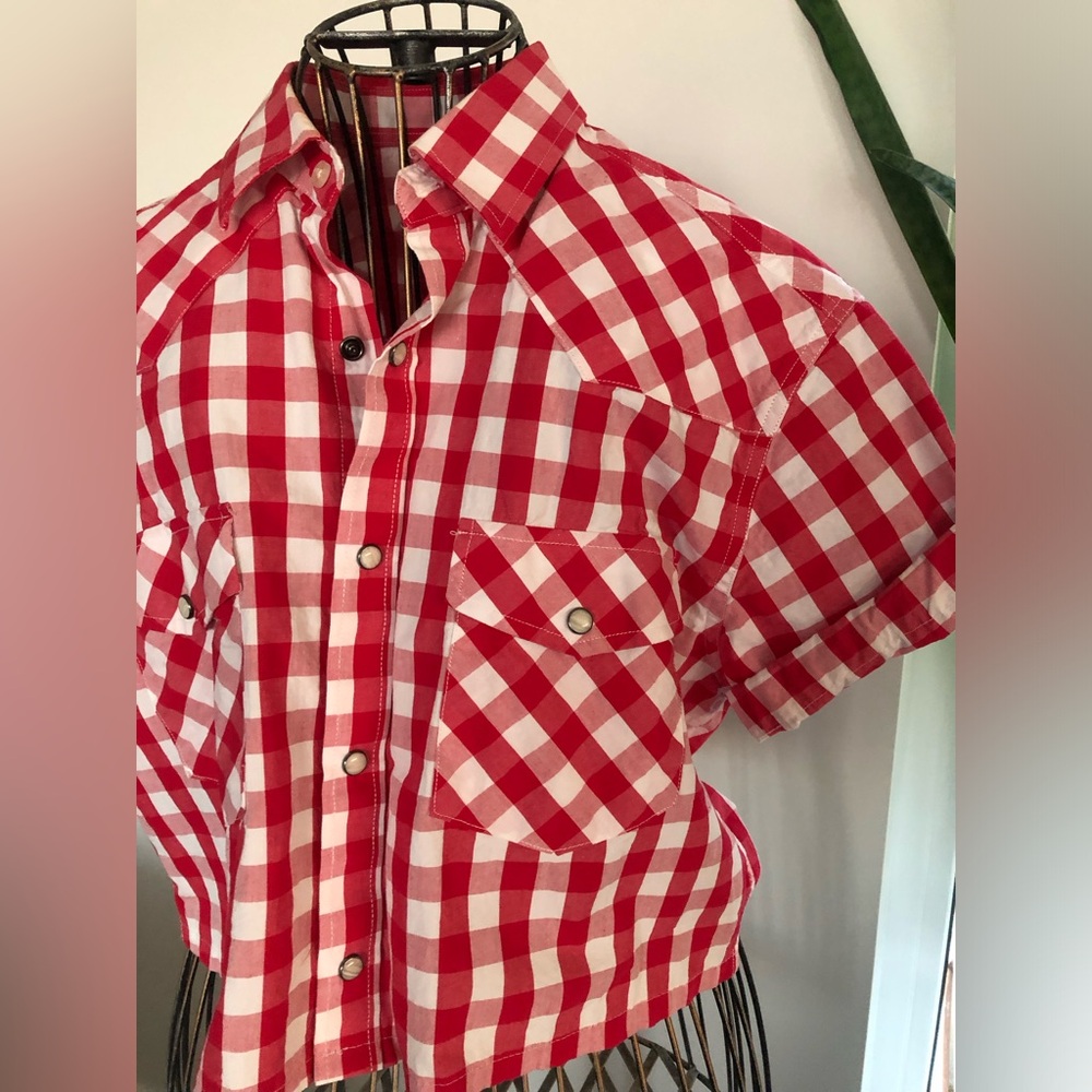 Red & White Gingham Short-Sleeve Button-Down Shirt